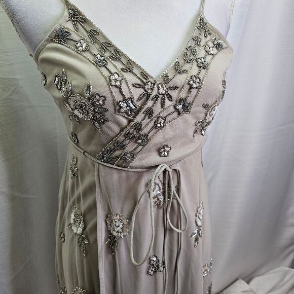 Altar'd State Champagne Beaded Sparkle Faux Wrap Mini Dress Size Small - Picture 4 of 12